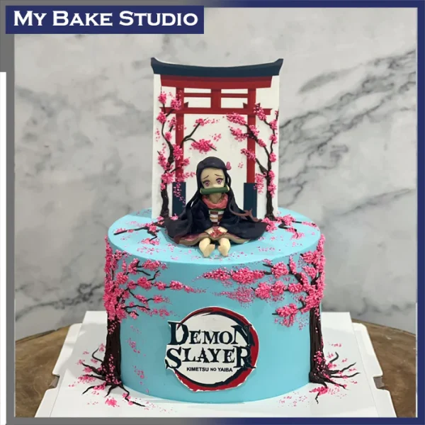 Nezuko Demon Slayer Cherry Blossom Cake